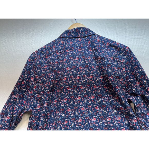 Express Mens Button Up Long Sleeve Slim Fit Shirt Size L Blue Floral Lightweight - Picture 10 of 10